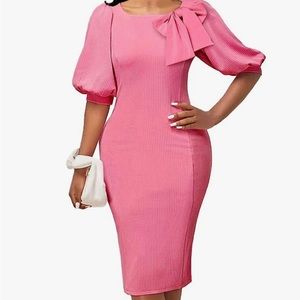 Pink puff sleeve dress. Size L large.